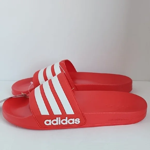 Adidas Red and White Slide Sandals - Picture 3 of 7